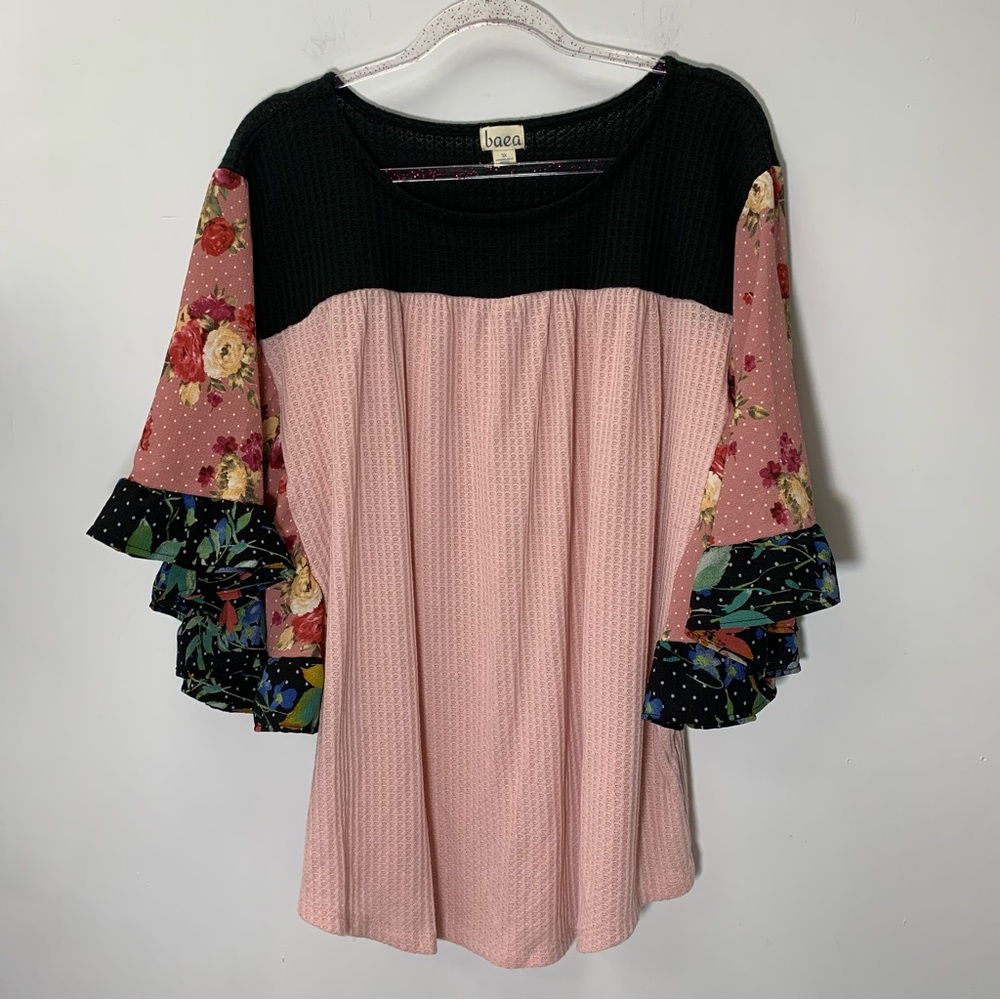2 X $25 Baea Color Block Flutter Floral Sleeve Ru… - image 1